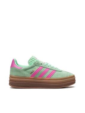 adidas Gazelle Platform Sneakers in Mint Green & Pink with Gum Sole